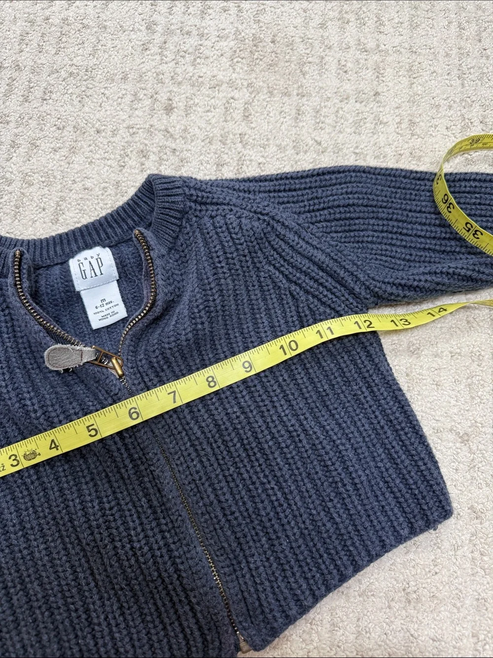 Vintage Baby Gap Cotton Zip Up Knit Sweater, 6-12 months